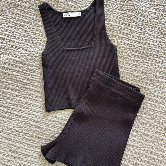 Zara Black Ribbed Knit Top and Bottom Set - Picture 1 of 5
